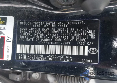 2012 Toyota Camry Se из США, поврежденный, VIN 4T1BF1FK4CU028303